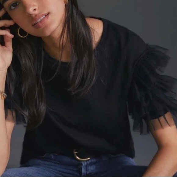 Lea & Viola Tops - NWT Anthropologie Lea & Viola tulle/ ruffle sleeve top ❤️